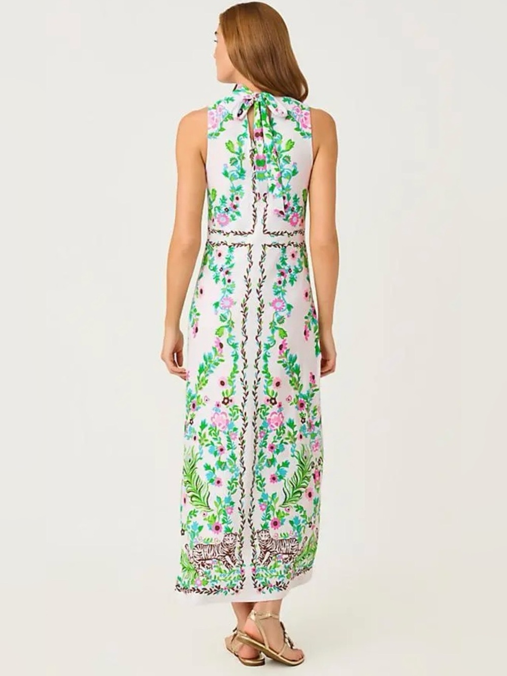 Lilly Pulitzer White Maxi Dress with Green & Pink Floral Print